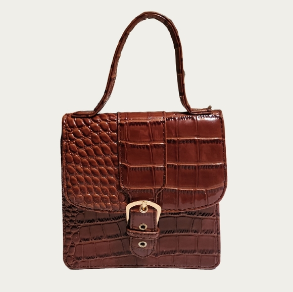 Elegant Brown Faux Leather Croc Pattern Handbag EUC, As Seen in Marie Claire - Picture 1 of 14